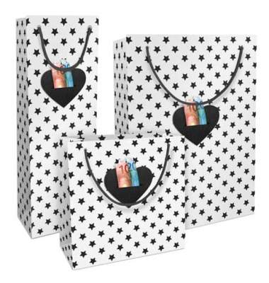Geschenktasche 4519-24099/PBS, Weihnachten, mit Tragekordel, schwarze Sterne und ein Herz