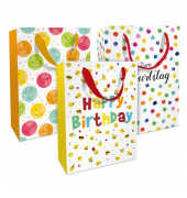 Geschenktasche 1583-25351/PBS, Geburtstag, Schleifenband/Kordel, 3 Motive sortiert, 180mm x 210mm