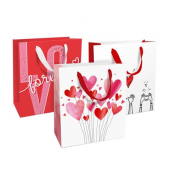 Geschenktasche 1582-25352/PBS, Liebe, mit Trageband, 3 Motive sortiert, Herzen, 18cm x 21cm