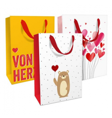 Geschenktasche 1583-25352/PBS, Liebe, Schleifenband, 3 Motive sortiert, 260mm x 360mm