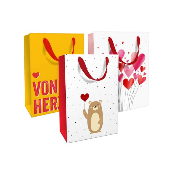 4014995693600 - Geschenktasche 1583-25352 PBS Liebe Schleifenband 3 Motive sortiert 260mm x 360mm 4014995693600 BRAUN+COMPANY 12 Stück