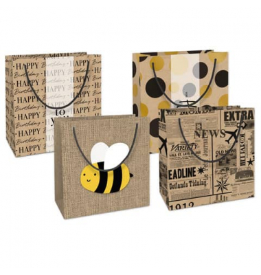 Geschenktasche 4012-25360/PBS, Geburtstag/allgemein, Tragegriff Kordel, 4 Motive sortiert, 210mm x 200mm