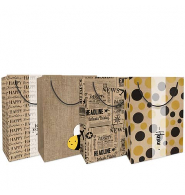 Geschenktasche 4017-25360/PBS, Geburtstag/allgemein, Tragegriff Kordel, 4 Motive sortiert, 230mm x 330mm