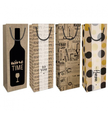 Geschenktasche 4014-25360/PBS, Geburtstag/allgemein, mit Tragekordel, 4 Motive sortiert, 12cm x 36cm