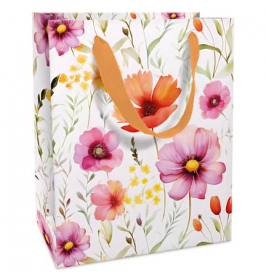 Geschenktasche 1541-25005, allgemein, mit Trageband, Blumen, 12cm x 15cm