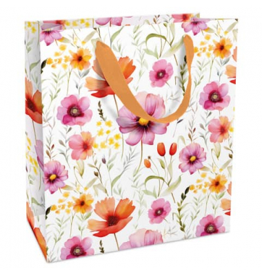 Geschenktasche 1542-25005, allgemein, mit Trageband, Blumen, 18cm x 21cm