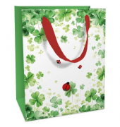 Geschenktasche 1581-25015, allgemein, Schleifenband, Glücksklee/Marienkäfer, 150mm x 12cm