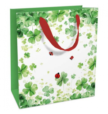 Geschenktasche 1582-25015, allgemein, Schleifenband, Glücksklee/Marienkäfer, 180mm x 210mm