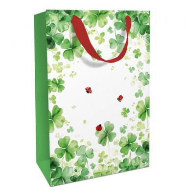 Geschenktasche 1583-25015, allgemein, Schleifenband, Glücksklee/Marienkäfer, 260mm x 360mm