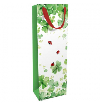 Geschenktasche 1584-25015, allgemein, Schleifenband, Glücksklee/Marienkäfer, 120mm x 360mm