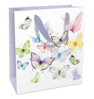 Geschenktasche 1582-25004, allgemein, Schleifenband, Schmetterlinge bunt, 180mm x 210mm