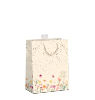 Geschenktasche 7549-2104-M, allgemein, Baumwollband & Eurolochvorrichtung, Blümchen, 180mm x 230mm