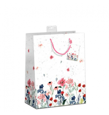 Geschenktasche 7549-0034-L, allgemein, Dispersionslack & Folienkaschierung, Kordel mit Anhänger, zarte Blümchen, 320mm x 320mm
