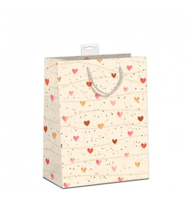 Geschenktasche 7549-2302-L, allgemein, Baumwollband & Eurolochvorrichtung, Herzen, 320mm x 320mm