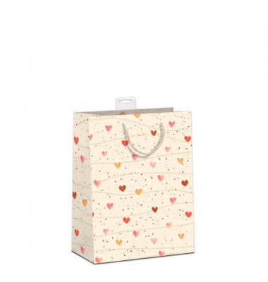 Geschenktasche 7549-2302-M, allgemein, Farbige Metallicfolie, Baumwollband & Eurolochvorrichtung, Herzen, 180mm x 230mm