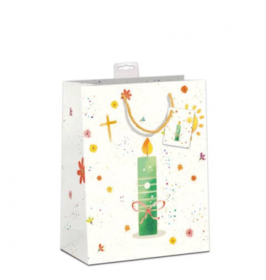 Geschenktasche 7549-2403-L, Kommunion, Kordel mit Anhänger, Dispersionslack, Folienkaschierung & Goldfolie, Kommunion, 320mm x 3