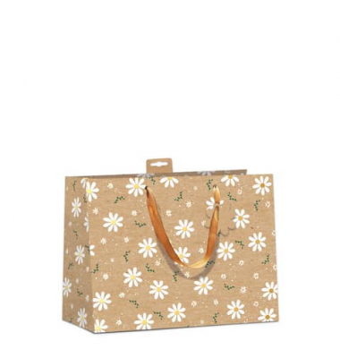 Geschenktasche 7549-2406-Q, allgemein, Schleifenband mit Anh&auml;nger, Bl&uuml;mchen, 320mm x 26cm