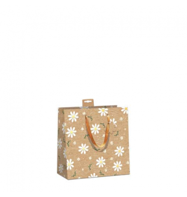Geschenktasche 7549-2406-S, allgemein, Schleifenband mit Anhänger, Blümchen, 150mm x 150mm