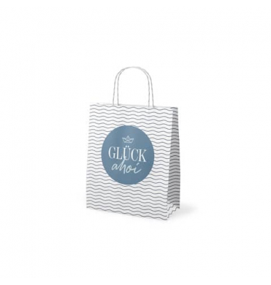 Geschenktasche 991843, allgemein, gedrehte Papierkordel, Glück Ahoi, 20cm x 24cm