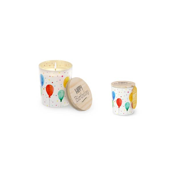 4 Stück LA VIDA Duftkerze 651239 Happy Birthday bunt 7x7x8,5cm ca. 30 Stunden Brenndauer 4027268334216 LA VIDA