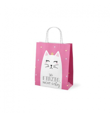 Geschenktasche 991581, allgemein, gedrehte Papierkordel, Katze, 200mm x 240mm