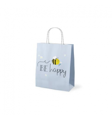 Geschenktasche 991589, allgemein, gedrehte Papierkordel, Be happy Biene, 200mm x 240mm