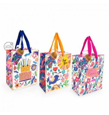 Geschenktasche 963161, Geburtstag, Trageriffe Nylonstoff, Geschenkanhänger. Inkl. abtrennbarem Euro-Slot, sortiert, 180mm x 230m