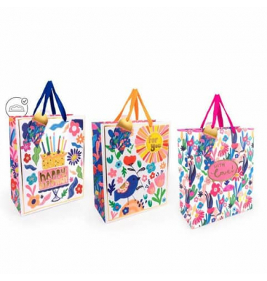 Geschenktasche 963178, Geburtstag, Traggriffe Nylonstoff,Geschenkanhänger. Inkl. abtrennbarem Euro-Slot , sortiert, 260mm x 340m