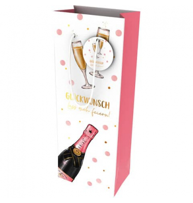 Geschenktasche 462007, Kordel mit Anhänger, Lass dich feiern+Glas und Flasche, 125mm x 330mm