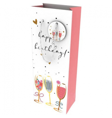 Geschenktasche 462008, Geburtstag, Kordelband mit Geschenkanhänger, Happy Birthday, 125mm x 330mm
