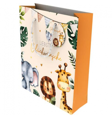 Geschenktasche 463004, Kordel mit Anhänger, Tiere+ Liebste Glückwünsche, 180mm x 230mm