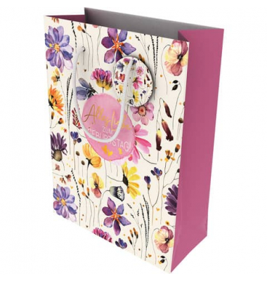 Geschenktasche 464002, Geburtstag, Kordel mit Anhänger, Geburtstagsgruß+Blumen, 260mm x 360mm