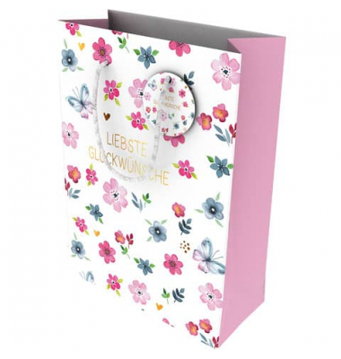 Geschenktasche 464006, Kordel mit Anhänger, Liebste Glückwünsche, 260mm x 360mm
