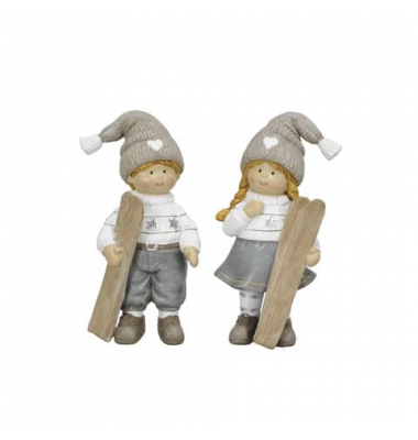 Weihn.Figur Kind mit Ski graubraun sort