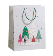Geschenktasche 70110 22408 Festive Fun maxi, Weihnachten, grüne Kordel, Glitter, Weihnachtsbäume, 26cm x 33,5cm