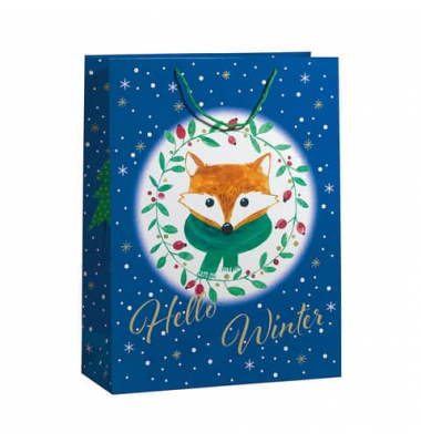 Geschenktasche 70110 24356, Weihnachten, grüne Kordel, WINTER FOX, 46cm x 61cm