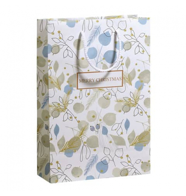 Geschenktasche 70110 22414 WINTER LEAVES Maxi, Weihnachten, Baumwollkordel, Zweige, 24cm x 35cm