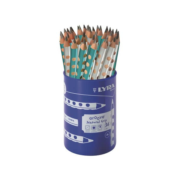 36 Stück Lyra Bleistift Groove Natural Grip in der Dose, L1873366, Härte HB, schwarz 4084900016534 Lyra