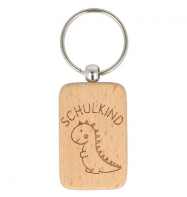 Schlüsselanhänger Holz Schulkind Dino