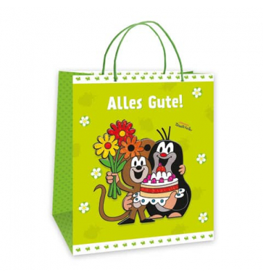 Geschenktasche 80567N, Kindergeburtstag, 3D-Effekt,Glitzer,Papierkordel, Der Kleine Maulwurf, 26cm x 32cm