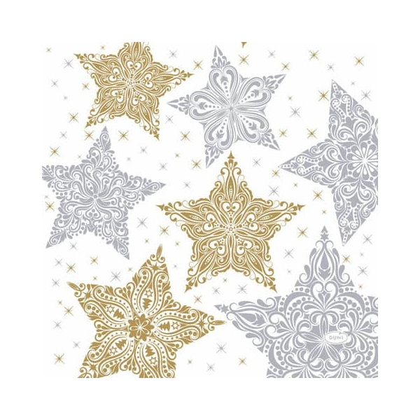 Duni Weihnachtsservietten 207135, weiß/silber/gold / Snowstars white, 3-lagig, 33x33cm 7321012071356 Duni 20 Stück