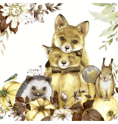 Motivservietten 207458, mehrfarbig / Tiere im Herbst, 3-lagig, 33x33cm