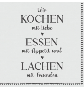 Motivservietten 209233, schwarz/wei&szlig; / Spruch, Kochen, Essen, Lachen, 3-lagig, 33x33cm