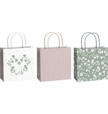 Geschenktasche 2543 5204 99 Olena, Hochzeit, mit Heißfolienprägung, mit gedrehter Papierkordel, 3 Motive sortiert, 200mm x 200mm