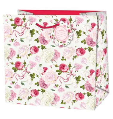 Geschenktasche 22402 TQ Rosen, allgemein, Kordel mit Anhänger, Rosen, 145mm x 150mm