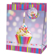 Geschenktasche 22419 TM, Kordel mit Anhänger, Cupcake mit Kerze, 19cm x 23cm