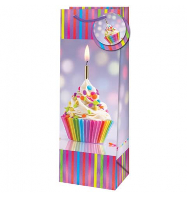 Geschenktasche 22419 TB, Kordel mit Anhänger, Cupcake mit Kerze, 120mm x 360mm