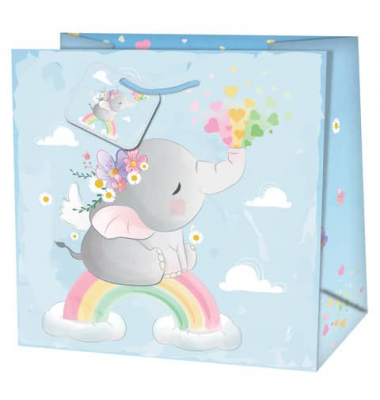 Geschenktasche 22421 TQ, Baby, Kordel mit Anhänger, Elefant, 145mm x 150mm