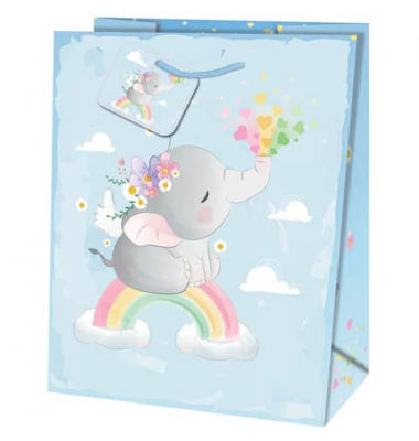 Geschenktasche 22421 TM, Baby, Kordel mit Anhänger, Elefant, 19cm x 23cm