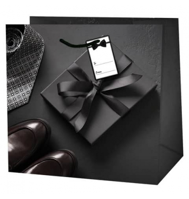 Geschenktasche 22429 TQ Herren, für Herren, Kordel mit Anhänger, Schuhe,Schlips,Päckchen, 145mm x 150mm